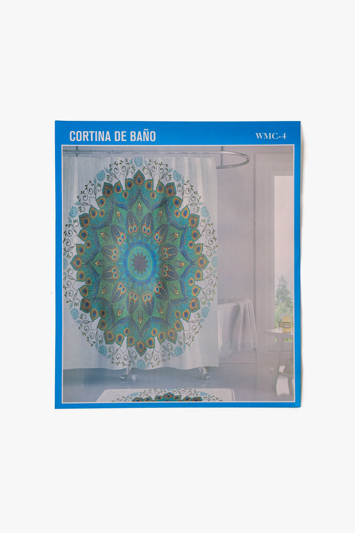 Cortina de Ducha Con Argollas Blanca Estampada Lino Chinitown Chinitown